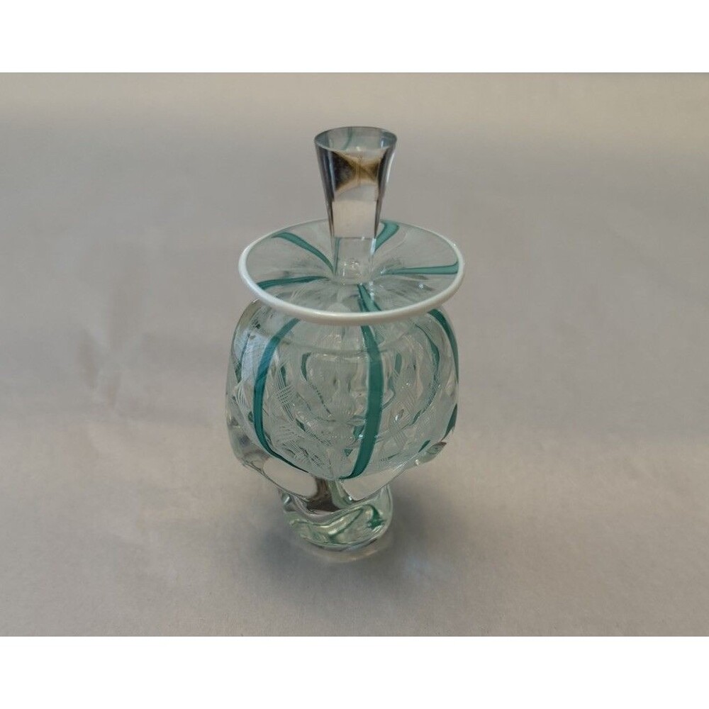 VINTAGE Heron 1995 Zanfirico Glass Teal And White Perfume Bottle And Dauber